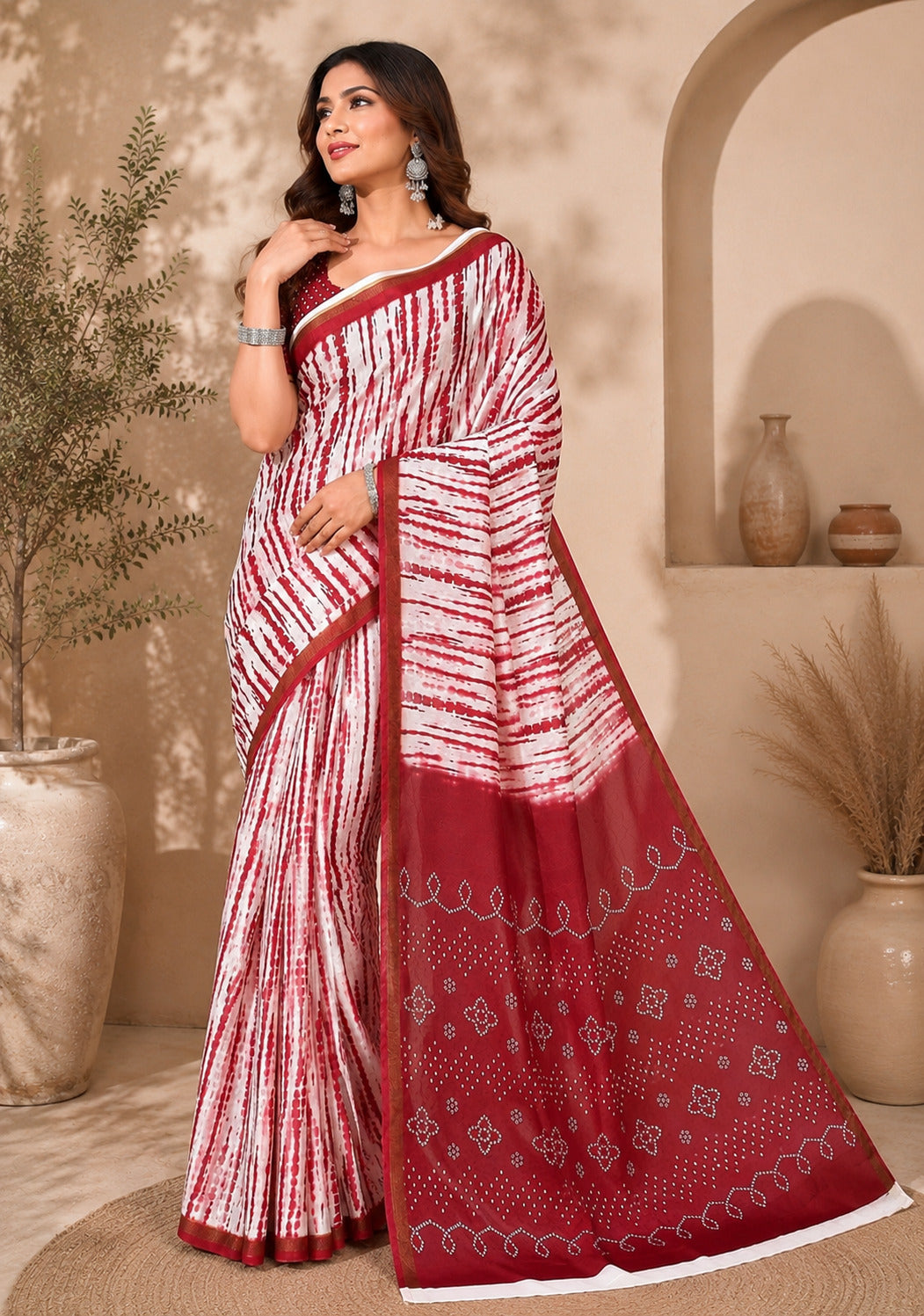 Dwija Fashion Women'S Casual Wear Printed Linen Designer Saree With Unstitched Blouse-Ruby Red - Dista