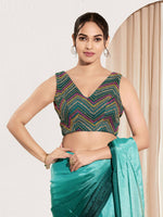 Thumbnail for Joban Fashion Cobalt Blue Net Padded Blouse With V Neck Sleeveless - Distacart