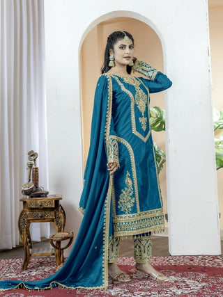 Teeya Creation Morepich Color Chinnon Silk Embroidery Work Fully Stitched Salwar Suit