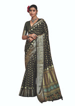 Thumbnail for Joban Fashion Black Art Silk With Fine Viscose Border Ajrak Full Body Print With Soft Finish Saree