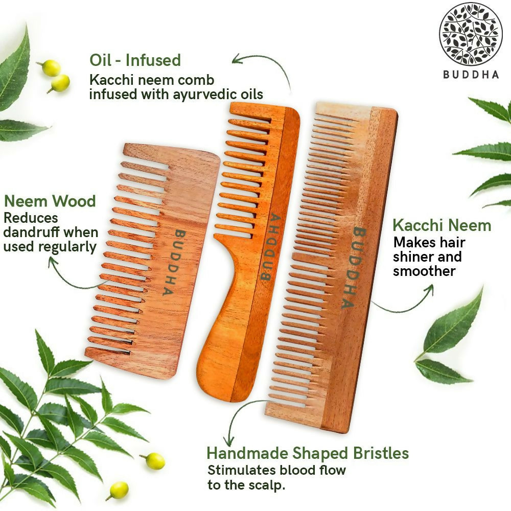 Buddha Natural Beard Kacchi Neem Wooden Comb - Distacart