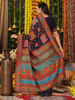 Thumbnail for Astita Linen Cotton Navy Blue Saree