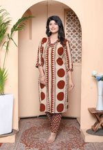 Thumbnail for Miravan Womens Brown Pure Cotton Kurta With Palazzo Set