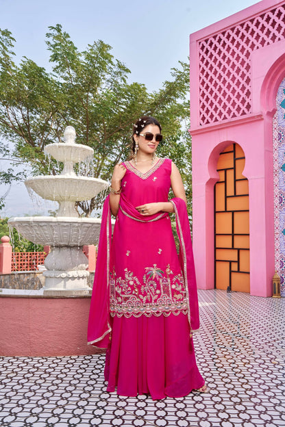 Teeya Creation Womens New Stylish Moti Beads With Cording Sequence Thread Embroidery Work Pink Kurta Set - Dista