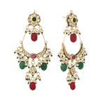 Thumbnail for Nuyug 22K Gold Plated Crescent Kundan Drop Green Stone Chandbali Earrings