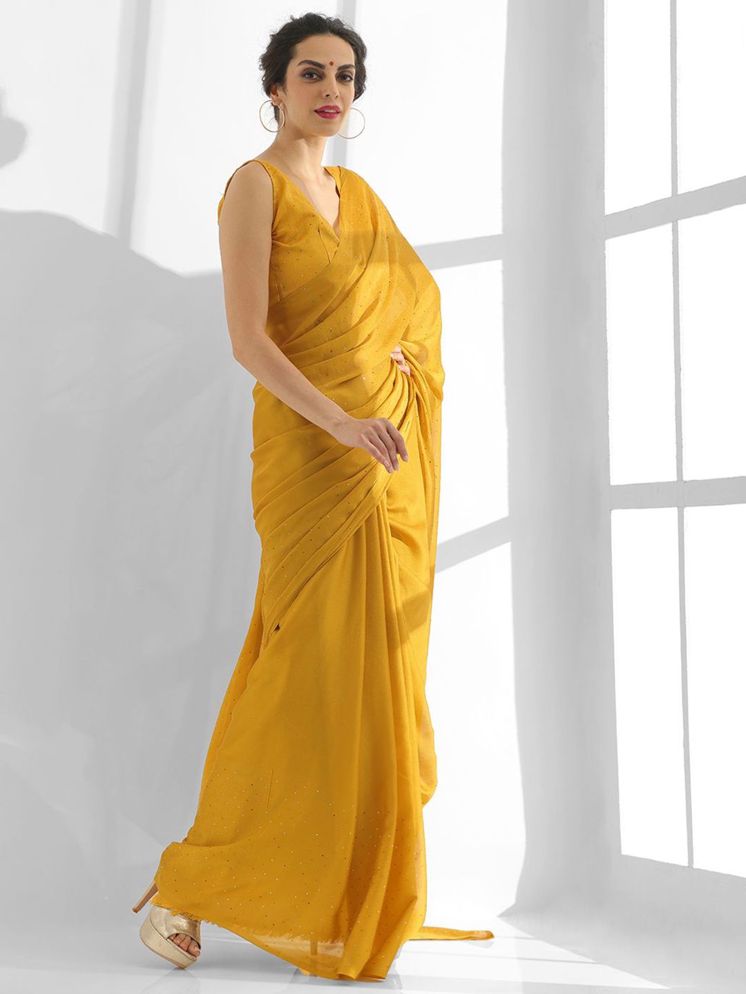 Mitera Embellished Beads and Stones Pure Chiffon Saree - Distacart