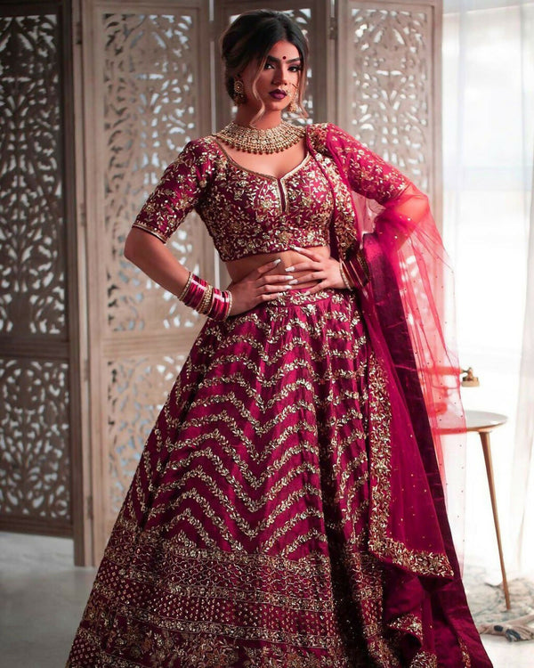 Jyoti Fashion Mesmerizing Red Silk Sequins with Zari Thread & Coding Dori Embroidery work Lehenga Choli with Dupatta - Distacart