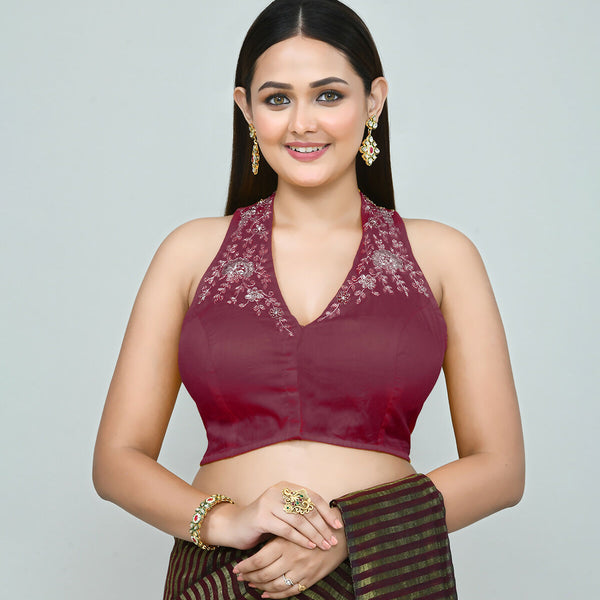 Joban Fashion Women's Wine Embroidered Stitched Blouse