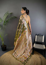 Thumbnail for Joban Fashion Meenakari Mehendi Green Woven Soft Silk Saree