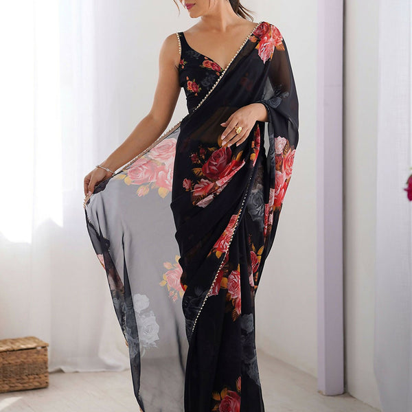 Traditional Partywear Black Georgette Fancy Saree-Pavitra