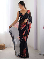 Thumbnail for Traditional Partywear Black Georgette Fancy Saree-Pavitra