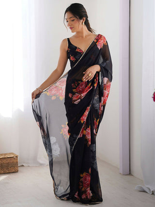 Traditional Partywear Black Georgette Fancy Saree-Pavitra