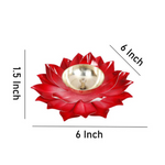 Thumbnail for CraftVatika Kamal Diya Deepak Lotus Brass Diyas Oil Lamp - Red