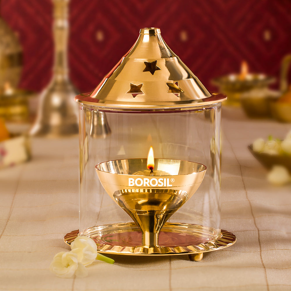 My Borosil Akhand Diya, Brass, Medium - Dista