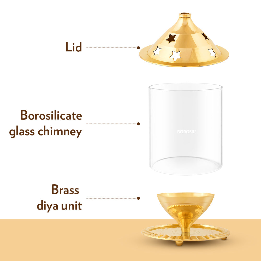 My Borosil Akhand Diya, Brass, Medium - Dista