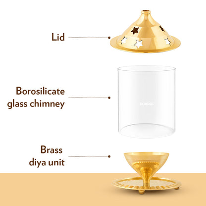 My Borosil Akhand Diya, Brass, Medium - Dista