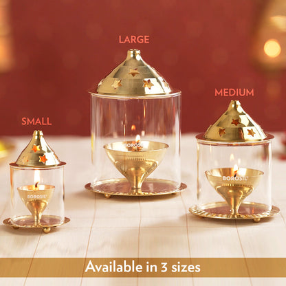 My Borosil Akhand Diya, Brass, Medium - Dista