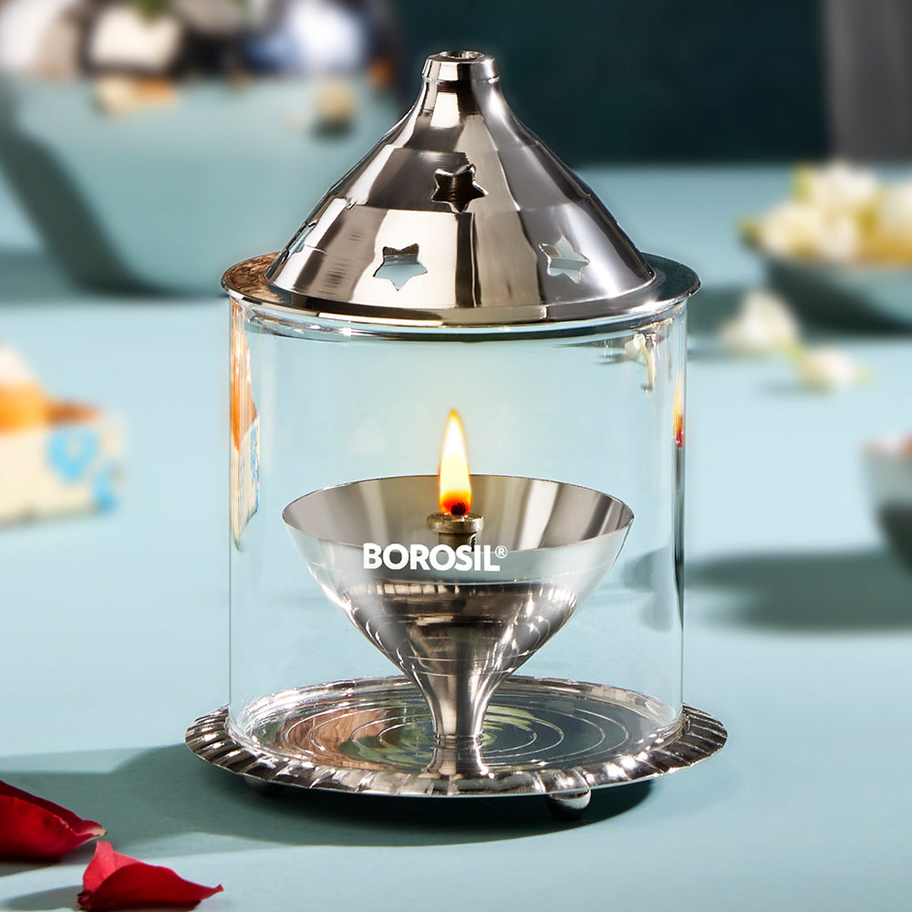 My Borosil Akhand Diya, Nickel, Medium - Dista