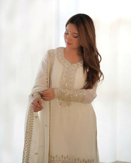 Joban Fashion White Kurta Set Silk Sequence Embroidery Work - Distacart