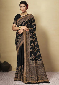 Thumbnail for NOZ2TOZ Women's Party Wear Weaving Work Chanderi Cotton Saree with Un Stitched Blouse - Black - Distacart