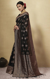 Thumbnail for NOZ2TOZ Women's Party Wear Weaving Work Chanderi Cotton Saree with Un Stitched Blouse - Black - Distacart