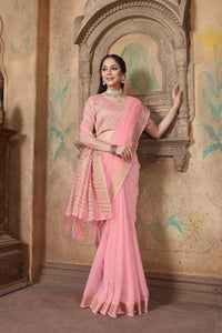 Thumbnail for NOZ2TOZ Women's Party Wear Weaving Work Linen Saree with Un Stitched Blouse - Pink - Distacart