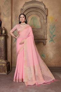 Thumbnail for NOZ2TOZ Women's Party Wear Weaving Work Linen Saree with Un Stitched Blouse - Pink - Distacart