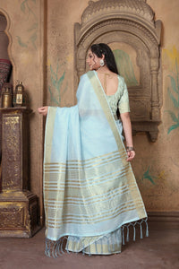 Thumbnail for NOZ2TOZ Women's Party Wear Weaving Work Linen Saree with Un Stitched Blouse - Sky Blue - Distacart