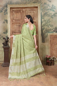 Thumbnail for NOZ2TOZ Women's Party Wear Weaving Work Linen Saree with Un Stitched Blouse - Green - Distacart