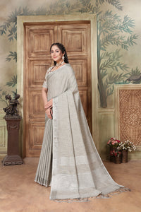 Thumbnail for NOZ2TOZ Women's Party Wear Weaving Work Linen Saree with Un Stitched Blouse - Grey - Distacart