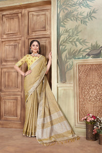 Thumbnail for NOZ2TOZ Women's Party Wear Weaving Work Linen Saree with Un Stitched Blouse - Mustard - Distacart
