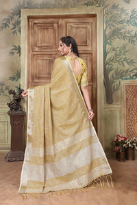 Thumbnail for NOZ2TOZ Women's Party Wear Weaving Work Linen Saree with Un Stitched Blouse - Mustard - Distacart