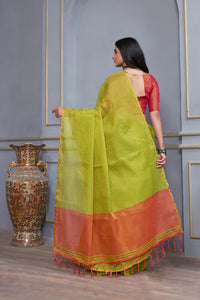 Thumbnail for NOZ2TOZ Women's Party Wear Weaving Work Linen Saree with Un Stitched Blouse - Parrot Green - Distacart