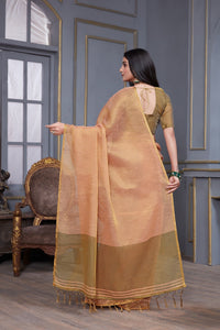 Thumbnail for NOZ2TOZ Women's Party Wear Weaving Work Linen Saree with Un Stitched Blouse - Peach - Distacart