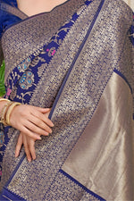 Thumbnail for Jyoti Fashion Women's Navy Blue Kanjivaram Silk Zari Woven Saree with Blouse - Distacart