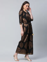 Thumbnail for Ahalyaa Womens Black Crepe Copper Foil Printed Jumpsuit