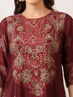 Thumbnail for Embroidered & Printed Kurta With Palazzo & Printed Dupatta, Maroon - Hiral Fashion - Distacart