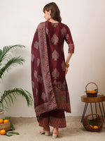 Thumbnail for Embroidered & Printed Kurta With Palazzo & Printed Dupatta, Maroon - Hiral Fashion - Distacart