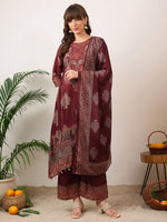 Thumbnail for Embroidered & Printed Kurta With Palazzo & Printed Dupatta, Maroon - Hiral Fashion - Distacart