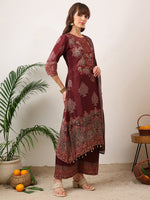 Thumbnail for Embroidered & Printed Kurta With Palazzo & Printed Dupatta, Maroon - Hiral Fashion - Distacart