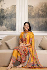 Thumbnail for Embroidered & Printed Kurta With Palazzo & Printed Dupatta, Mustard - Hiral Fashion - Distacart