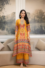 Thumbnail for Embroidered & Printed Kurta With Palazzo & Printed Dupatta, Mustard - Hiral Fashion - Distacart