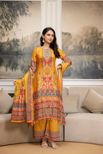 Thumbnail for Embroidered & Printed Kurta With Palazzo & Printed Dupatta, Mustard - Hiral Fashion - Distacart