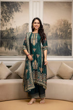 Thumbnail for Embroidered & Printed Kurta With Palazzo & Printed Dupatta, Teal - Hiral Fashion - Distacart