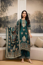 Thumbnail for Embroidered & Printed Kurta With Palazzo & Printed Dupatta, Teal - Hiral Fashion - Distacart