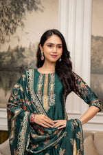 Thumbnail for Embroidered & Printed Kurta With Palazzo & Printed Dupatta, Teal - Hiral Fashion - Distacart