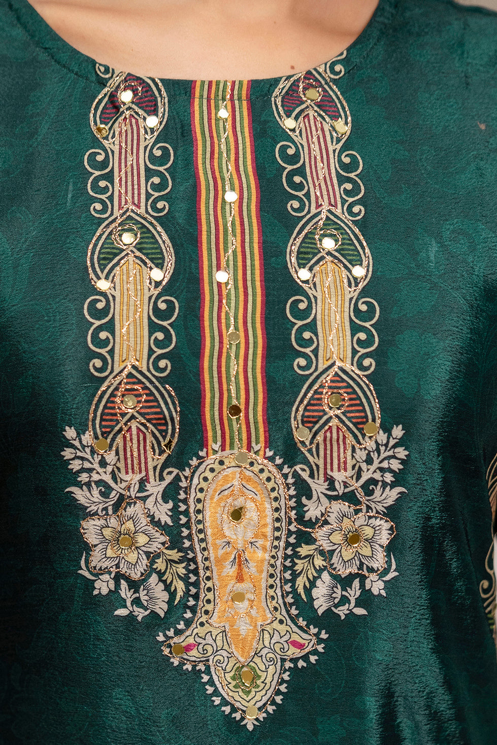 Embroidered & Printed Kurta With Palazzo & Printed Dupatta, Teal - Hiral Fashion - Distacart