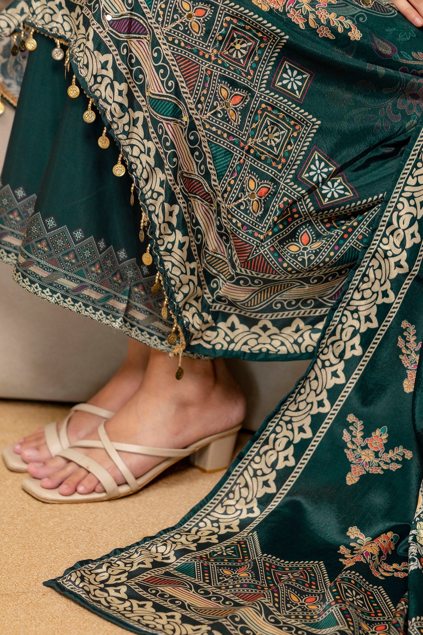 Embroidered & Printed Kurta With Palazzo & Printed Dupatta, Teal - Hiral Fashion - Distacart