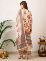 Thumbnail for Embroidered & Printed Asymmetric Kurta With Palazzo & Printed Dupatta, Cream - Hiral Fashion - Distacart