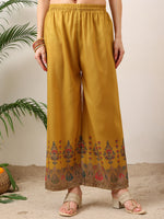 Thumbnail for Embroidered & Printed Asymmetric Kurta With Palazzo & Printed Dupatta, Mustard - Hiral Fashion - Distacart